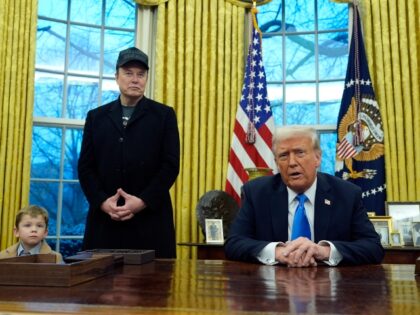 President Donald Trump speaks as he is joined by Elon Musk, and his son X Æ A-Xii, in the
